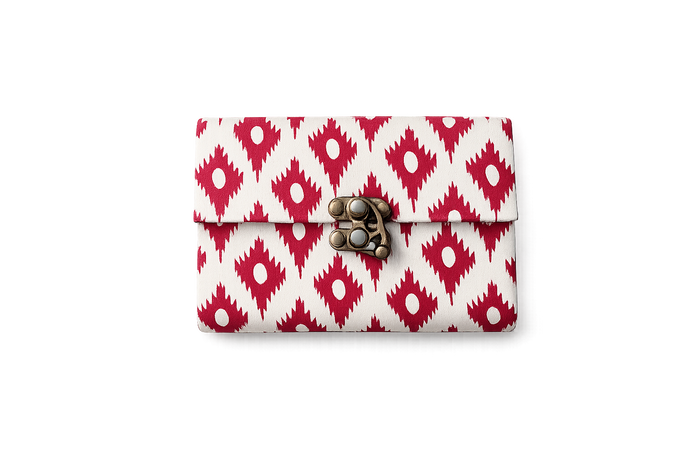 Premium Fabric Diary with Metal Clasp – Red Ikat Edition