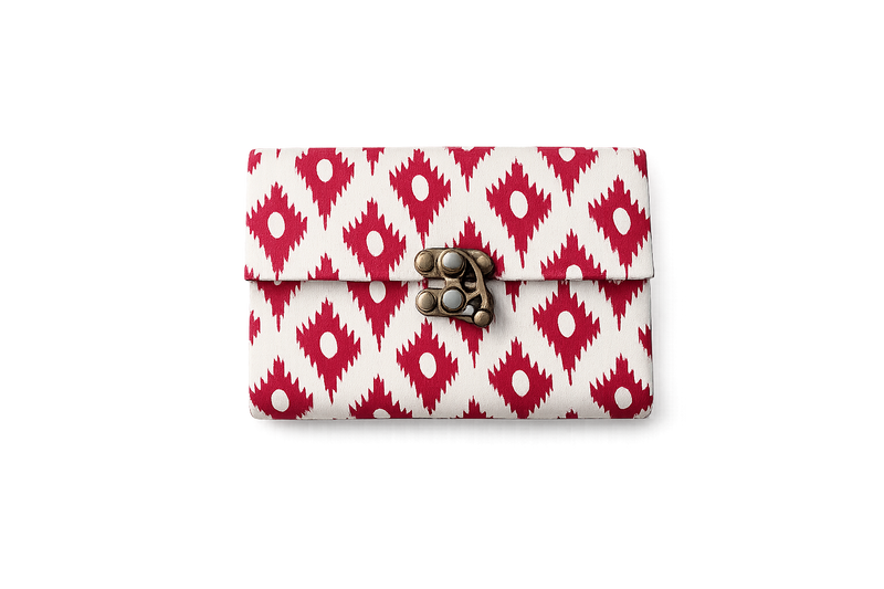 Premium Fabric Diary with Metal Clasp – Red Ikat Edition