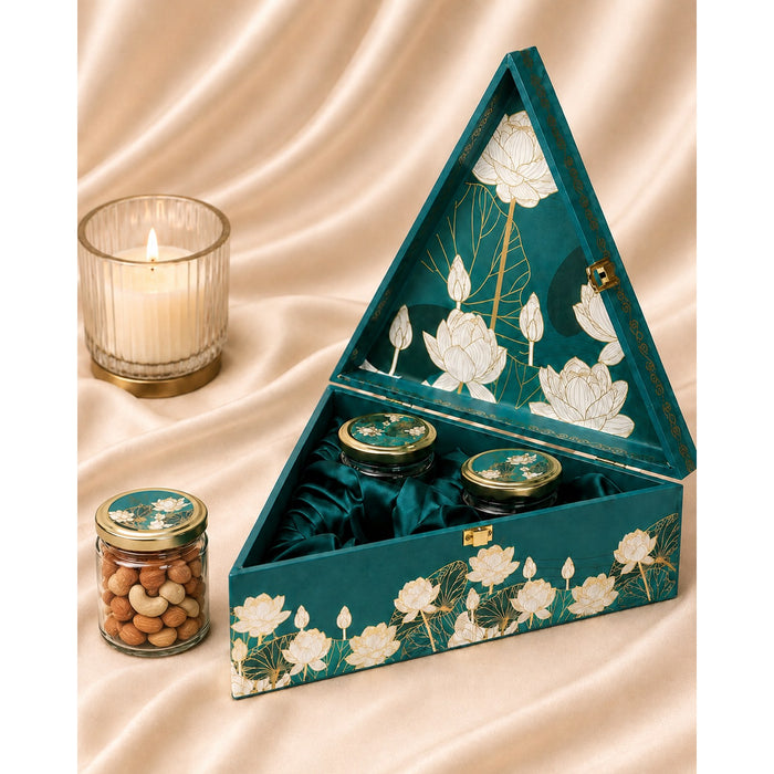 Blue Flower Triangle 3-Jar - Corporate Diwali Gift Hamper