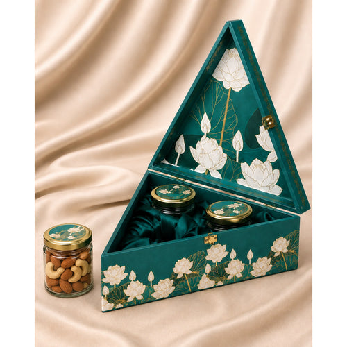 Blue Flower Triangle 3-Jar - Corporate Diwali Gift Hamper
